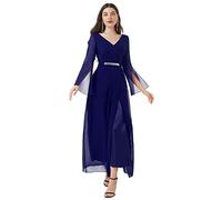 CHICTRY Women's Long Sleeve Maxi Evening Party Chiffon High Split Formal Wedding Guest Dress Navy Blue 14