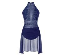 CHICTRY Women's Lyrical Dance Costume Ruched Drape Modern Contemporary Dance Dress Navy Blue M