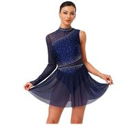 CHICTRY Women's Lyrical Dance Costume Single Shoulder Modern Contemporary Dance Dress Ballet Dancewear Navy Blue XXL