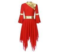 CHICTRY Women's Lyrical Praise Dance Costume Chiffon Flared Worship Dance Dress Church Prom Party Red XXL