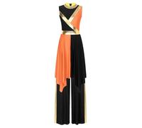 CHICTRY Women's Lyrical Praise Dance Costume Patchwork Worship Dance Dress with Wide Leg Pants Liturgical Dancewear Black&Orange L