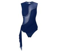 CHICTRY Women's Mesh Criss Cross Back Gymnastic Leotard Sleeveless Ballet Dance Dress Costume Navy Blue S