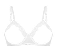 CHICTRY Womens Mesh Sheer See Through Wireless No Padded Unlined Backless Bra Tops Nightwear White XXL