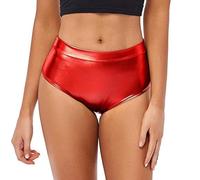 CHICTRY Women's Metallic Booty Dance Shorts Hot Pants Festival Bottoms Underwear Rave Party Clubwear Red L
