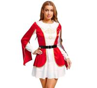 CHICTRY Womens Musketeer Cosplay Dress Long Sleeve Overlay Tiered Hem Halloween Costume for Themed Party Red XL