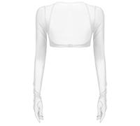 CHICTRY Women's Perspective Long Sleeves Mesh Sheer See Through Shrug Crop Top Shirt Blouses 3# White S
