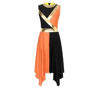 CHICTRY Women's Praise Dance Costume Tunic Lyrical Worship Dance Dress Church Prom Party Black&Orange M