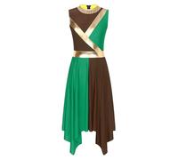 CHICTRY Women's Praise Dance Costume Tunic Lyrical Worship Dance Dress Church Prom Party Brown&Green M