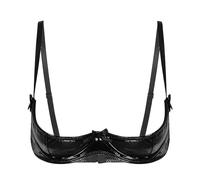 CHICTRY Women's PVC Leather 1/4 Cups Shelf Bra Top Underwired Open Nipple Push Up Bralette Lingerie 3# BlackB XXL