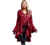 CHICTRY Women's Renaissance Gothic Coat Medieval Pirate Steampunk Vest Jacket Victorian Tailcoat Shirt Burgundy XXL