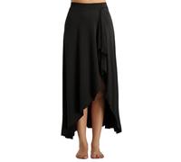 CHICTRY Women's Retro Pleated Elastic Waist Asymmetric Hem High Split Dance Skirt Black XXL