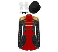 CHICTRY Women's Ringmaster Costume Circus Ring Leader Outfit Master Lion Tamer Bodysuit 4-Piece Set Black L