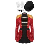 CHICTRY Women's Ringmaster Costume Circus Ring Leader Outfit Master Lion Tamer Bodysuit 4-Piece Set Red XL