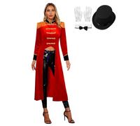 CHICTRY Women's Ringmaster Costume Circus Ring Leader Outfit Master Lion Tamer Fancy Dress Tailcoat Red A XXL