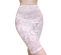 CHICTRY Womens See Though Knee Length Lace Half Slips Tight Pencil Skirt High Waist Micro Mini Skirt White One Size