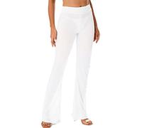 CHICTRY Women's See Through Sheer Flare Pants Tight Leggings Elastic Waist Wide Leg Palazzo Trousers White One Size