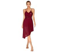 CHICTRY Women's Sequins Lyrical Dance Costume High-Low Spaghetti Shoulder Contemporary Dance Dress Burgundy L