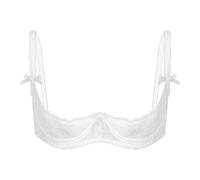 CHICTRY Womens Sexy 1/4 Cup Lace Bra Balconette Halter Push Up Underwired Bra Bralette Shelf Bras White A XL