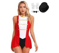 CHICTRY Women's Sexy Circus Cosplay Costume Ringmaster Costume Lion Trainer Leotard Party Outfit B Red L