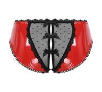 CHICTRY Women's Shiny Metallic Booty Shorts High Cut Thong Zipper Bikini Briefs Bottom Underwear 5# Red XL