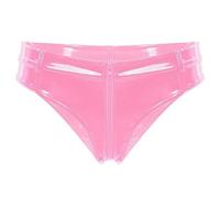 CHICTRY Women's Shiny Metallic Booty Shorts High Cut Thong Zipper Bikini Briefs Bottom Underwear Pink S