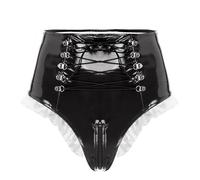CHICTRY Women's Shiny Metallic Low Rise G-String Thong Briefs Micro Mini Panties Lingerie Underwear Black C S