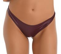 CHICTRY Women's Shiny Metallic Low Rise G-String Thong Briefs Micro Mini Panties Lingerie Underwear Burgundy B XXL