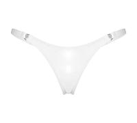 CHICTRY Women's Shiny Metallic Low Rise G-String Thong Briefs Micro Mini Panties Lingerie Underwear White M