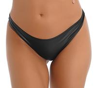 CHICTRY Women's Shiny Metallic Low Rise Micro Thongs Sexy Mini Panties Briefs Lingerie Underwear 3# Black XL