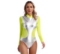 CHICTRY Women's Shiny Metallic Space Cadet Alien Galaxy Traveler Role Play Bodysuit Alien Costumes Silver XXL
