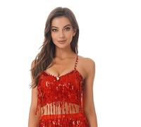 CHICTRY Women's Sparkle Sequins Tassel Push Up Bra Top Belly Dancing Costume Bralette Crop Top Red A M