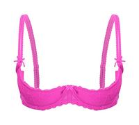 CHICTRY Women's Strappy Lace 1/2 Cup Demi Bra Underwire Lift Up Unlined Shelf Bra Bustier Brassiere Rose 5XL