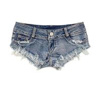 CHICTRY Women's Summer High Waisted Denim Shorts Frayed Raw Hem Ripped Jeans Shorts Hot Pants 4# Blue S