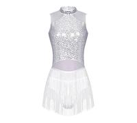 CHICTRY Women's Tassel Dance Dress Sequins Leotard Ballroom Samba Salsa Latin Jazz Dancing Outfit White L L