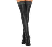 CHICTRY Womens Thigh High Stockings Control Top Stay Up Glossy Lace Trim Hold Up Socks Pantyhoses Black One Size