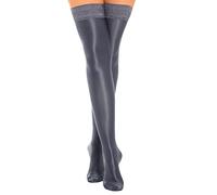CHICTRY Womens Thigh High Stockings Control Top Stay Up Glossy Lace Trim Hold Up Socks Pantyhoses Dark Grey One Size