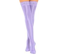CHICTRY Womens Thigh High Stockings Control Top Stay Up Glossy Lace Trim Hold Up Socks Pantyhoses Light Purple One Size