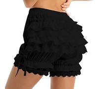 CHICTRY Womens Tiered Ruffle Panties Dance Bloomers Sissy Booty Shorts Pettipants Safety Under Pants Black M