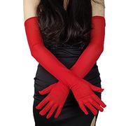 CHICTRY Womens Ultra-thin Sheer Seamless Nylon Mesh Opera Length Glove Mittens Long Golves Stockings Red One Size