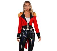 CHICTRY Women's Velvet Victorian Steampunk Tailcoat Ringmaster Circus Show Blazer Jacket Party Coat 3# Red B XL