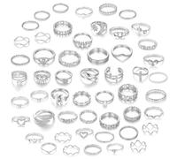 CHICUTIE 52 Pcs Silver Knuckle Rings for Women Stackable Joint Finger Midi Rings Dainty Cubic Zirconia Simple Hollow Twist Cute Ring Pack Jewelry Gift
