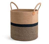 CHICVITA Extra Large Jute Woven Storage Basket with Handles - Laundry Basket Toy Towels Blanket Basket Home Decor Gift, 16" x 16", Black