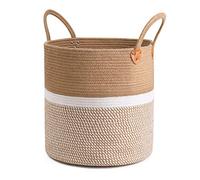 CHICVITA Extra Large Woven Storage Basket with Handles - Laundry Basket Toy Towels Jute Blanket Basket Home Decor Gift, 16" x 16", White