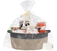 CHICVITA Gift Basket Empty, Small Basket with Gift Bags & Ribbon for Easter, Woven Baskets for Storage, Dog Toy Storage,13.6"x 10" x 6", Black & Jute