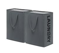 CHICVITA Large Laundry Basket Tall Hampers with Extended Handles, Collapsible Cloth Bins in the Dorm and Family, Foldable Laundry Hampers for Clothes Toys, Towel, 2-Pack 75L, Grey Bin