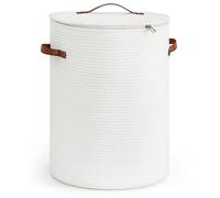 CHICVITA Tall Laundry Basket with Lid, White Clothes Laundry Hamper for Nursery, Cotton Rope Storage Basket for Clothes, Blankets, Toys, Laundry Bin, 15 x 20 inches