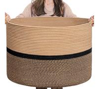 CHICVITA XXL Extra Large Cotton Rope Woven Basket, Throw Blanket Storage Basket with Handles, Decorative Clothes Hamper - 22" x 22" x 14", Black
