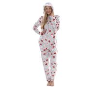 ChicWhisper Ladies Fleece Hooded Plus Size Curve All In One Jump Suit Zip Front Onesie Grey