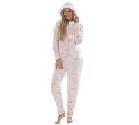 ChicWhisper Ladies Fleece Hooded Plus Size Curve All In One Jump Suit Zip Front Onesie Pink