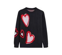 CHICWISH Women Casual Heart Pattern Knit Sweater Crew Neck Long Sleeve Valentines Soft Cute Pullover Sweater Top, Black, S-M